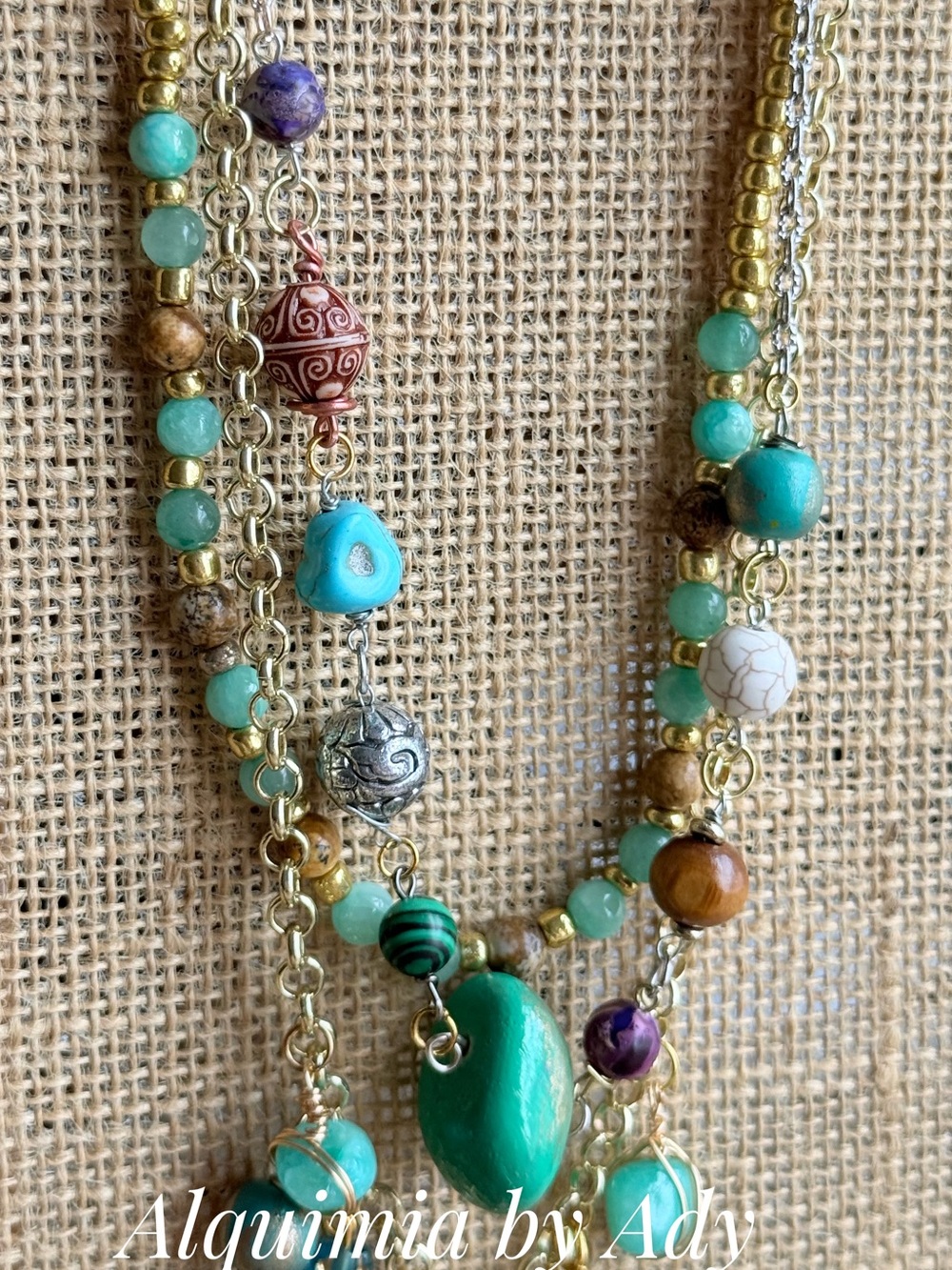 Amazonite Multicolor Turquoise and Gold Layered Bead Necklace